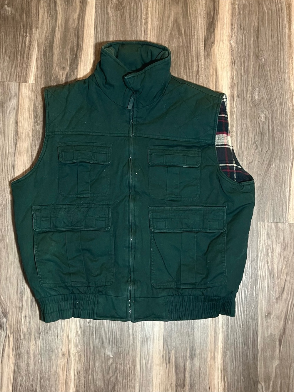 Vintage Hunting Fishing Vest Flannel Lined Original Green Size L 90s Windbreaker